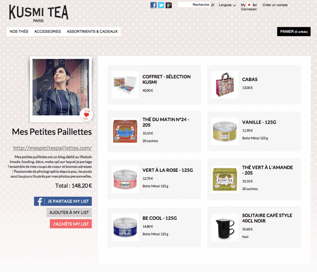 My VIP list Mes petites paillettes Kusmi Tea